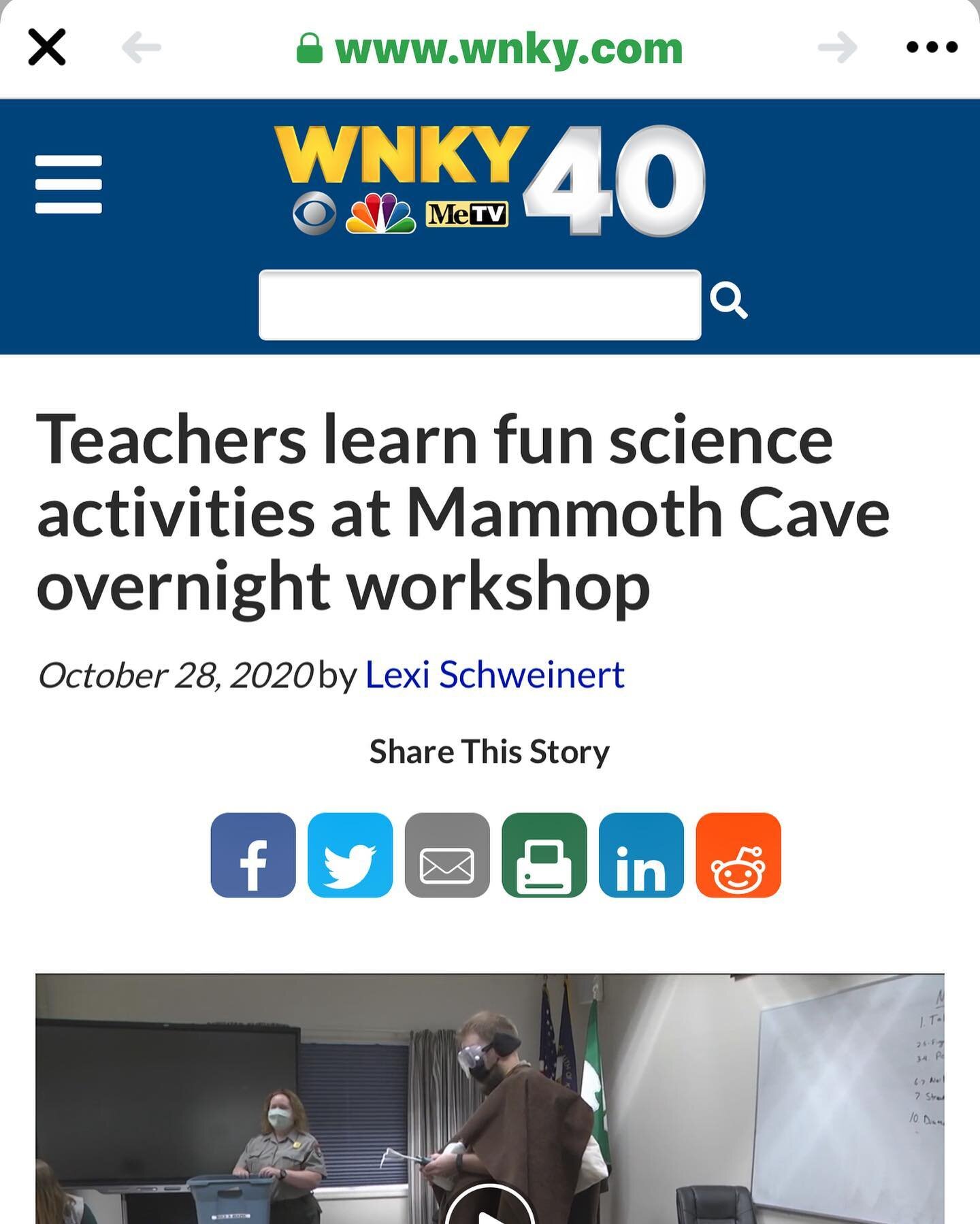 The education workshop was made possible through your donations and memberships to Friends of Mammoth Cave along with a grant that was funded by State Farm.
https://www.wnky.com/teachers-learn-fun-science-activities-at-mammoth-cave-overnight-worksho